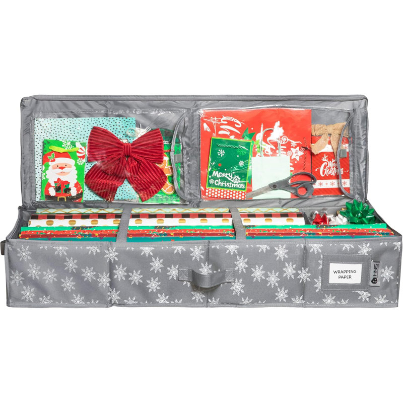 Wrapping Paper Storage Container. Fits Up To 27 Rolls 1.37" Diam., Gray/White