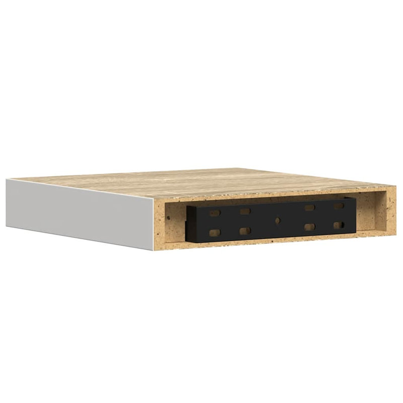 Wall Shelf Floating Shelf Wall Mounted Display Shelf for Photo Frame, 1.5" H x 9.3" W x 9.1" D, Oak/White