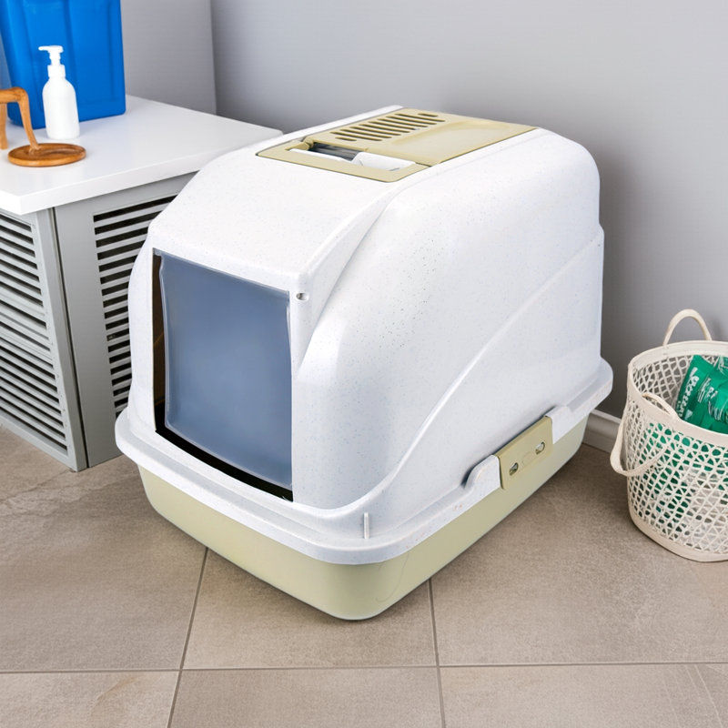 Enclosed Hooded Cat Litter Box with Handle & Scoop - Beige (50.5cm x 40cm)