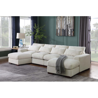 Linen Blend Sectional With 2 Ottomans
