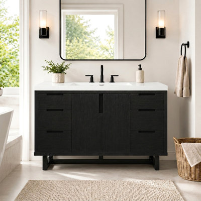 Meuble-lavabo moderne de 47,2 po avec 2 portes d'armoire, 6 tiroirs, glissières dissimulées à fermeture en douceur, plateau en résine Smc, conception peu encombrante
