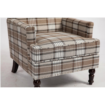 Upholstered Accent Chair, Vintage Armchair with Brown Linen Fabric and Nailhead Trim for Living Room
