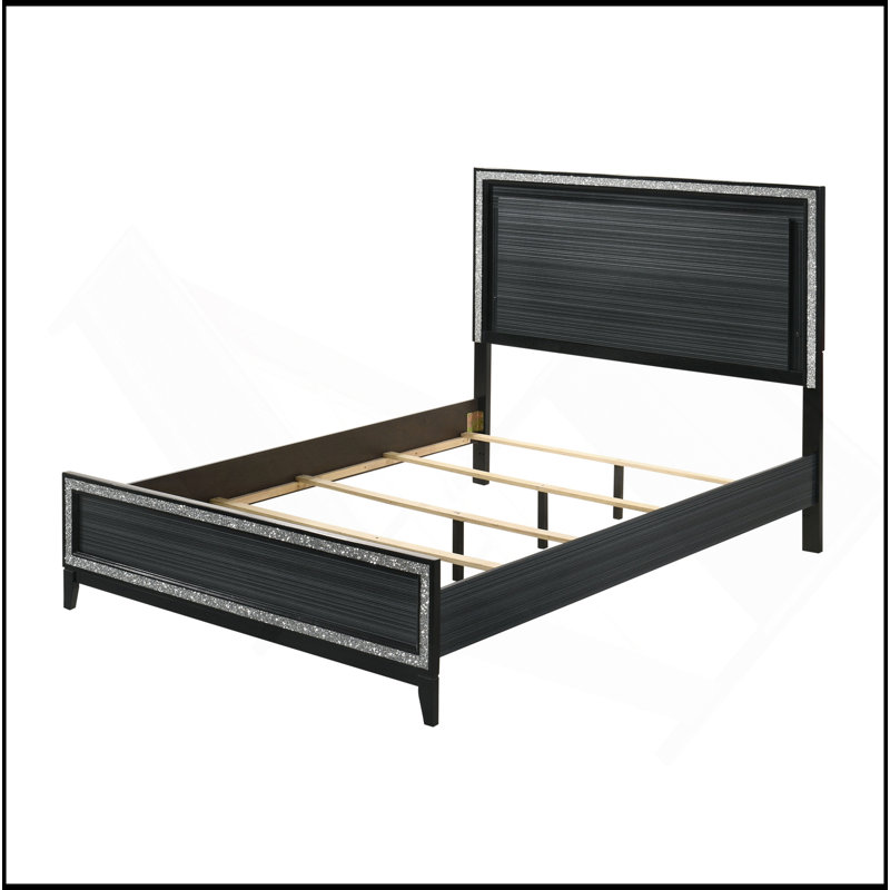 Lit luxueux avec tête de lit à DEL innovante et fabrication robuste, Noir, noir, noir, noir