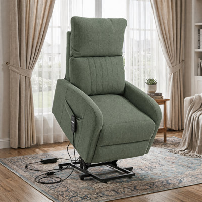 Fauteuil releveur électrique pour personnes âgées, fauteuil releveur pour petits espaces, fauteuil inclinable électrique pour aînés, fauteuil de salon, télécommande, réglable, poche latérale (vert + velours flocon de neige)