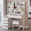 Coiffeuse de maquillage Reno avec miroir à DEL réglable, tabouret et rangement spacieux-407335613