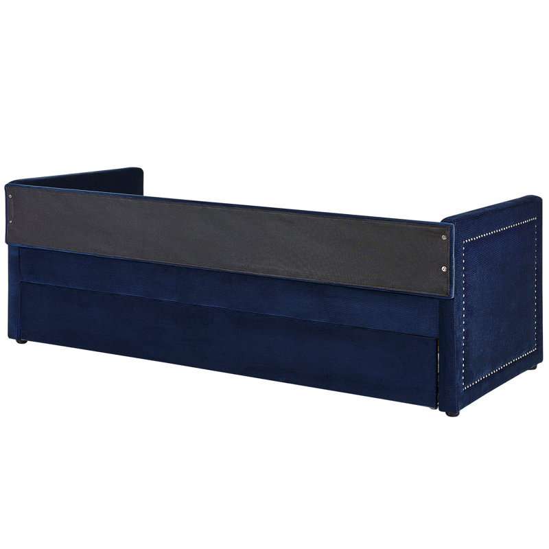 Airianna Upholstered Daybed with Trundle, Navy