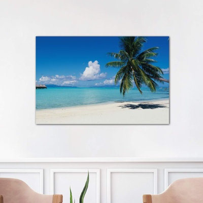 Palm Tree On The Beach, Moana Beach, Bora Bora, Tahiti, French Polynesia - Wrapped Canvas Print