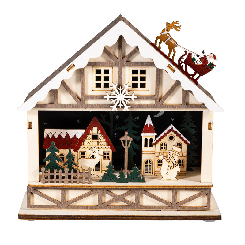 Décoration de table DEL en bois, scène de fêtes, 7 po H