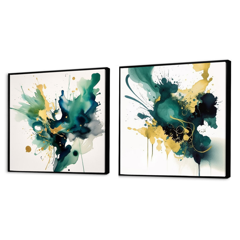 "Bleu foncé et or", 2 pièces, Cadre flottant noir, H 16 po x l 33 po