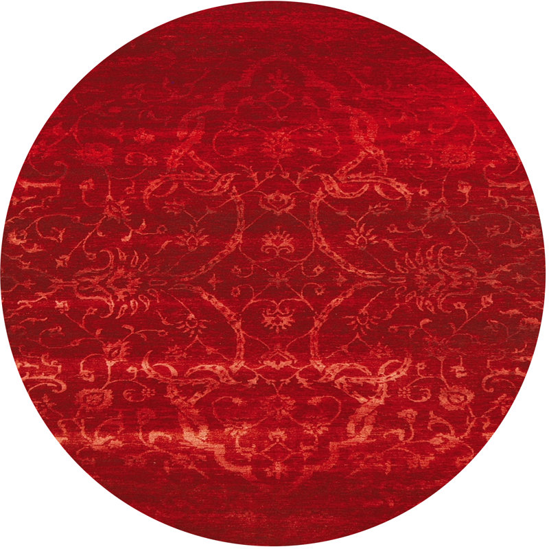 Tapis rouge à motif floral, Rond 8 pi
