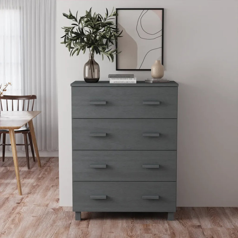 Ebern Designs Solid Pine Wood Sideboard, Dark Grey