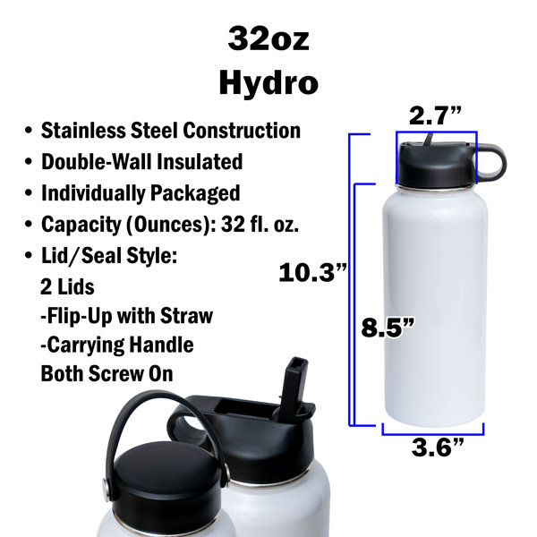 Makerflo 32 Oz Hydro Sublimation Blank Tumbler with Splash Proof Lid & Straw,  DIY Gifts, 1 pc