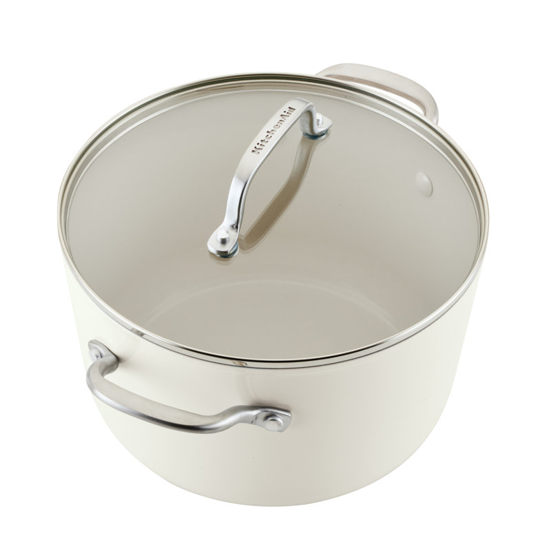 Porcelain White Ceramic Nonstick 10-Piece Cookware Set with Stainless Steel Handles