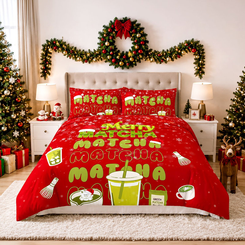 MICROFIBER XMAS DUVET SET MERRY MATCHA DOUBLE, King, Red