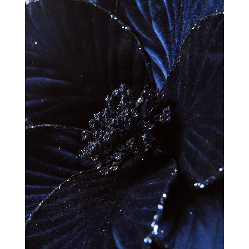 Navy Oversized Velvet Artificial Poinsettia, 56cm, Navy