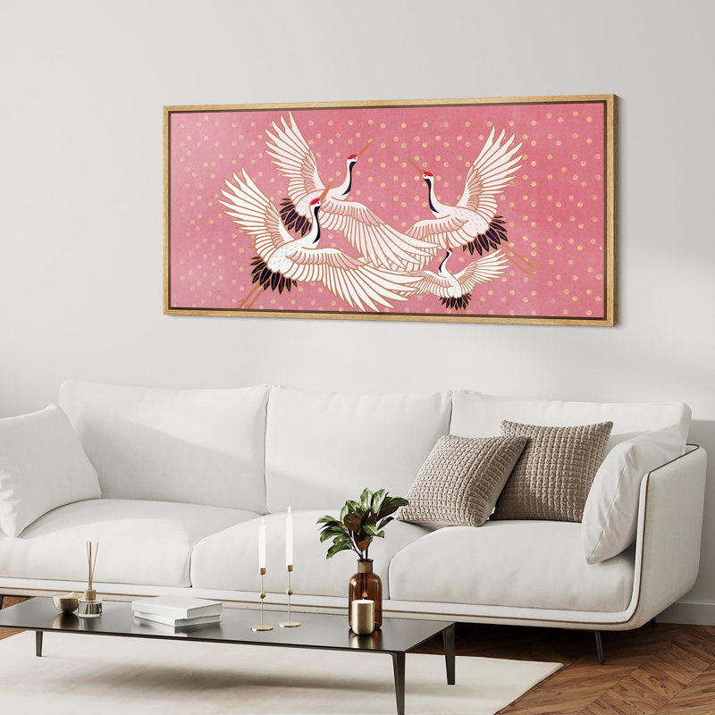 Bright Preppy Animals " Elegant Cranes In Flight Rustic Retro Art Hanging Painting Extra Large Artwork Pictures ", Natural