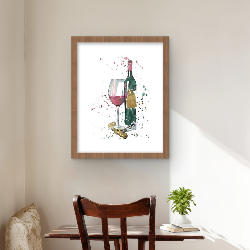 Bouteille de vin rouge - gastronomie verte, reproduction d'art encadrée