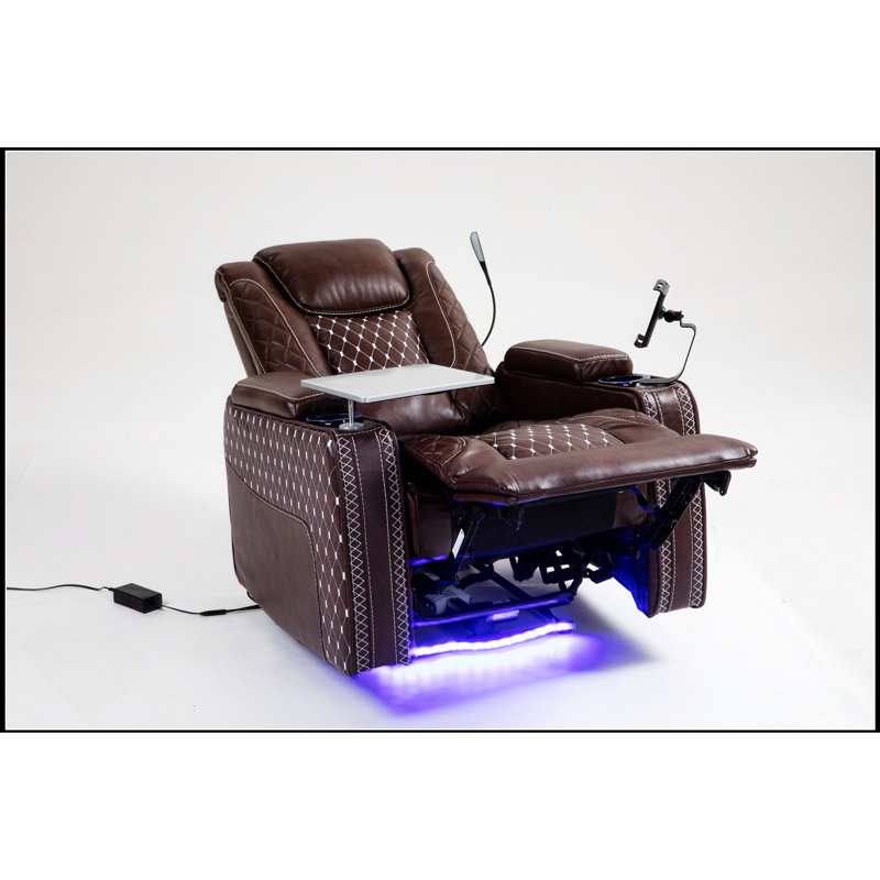Fauteuil inclinable Power Zero Gravity avec fonctions multifonctionnelles - Accoudoir de rangement et porte-gobelet - Table pour ordinateur portable et support pour téléphone - Lampe de lecture et DEL - Inclinaison à position infinie pour le salon et le bureau
