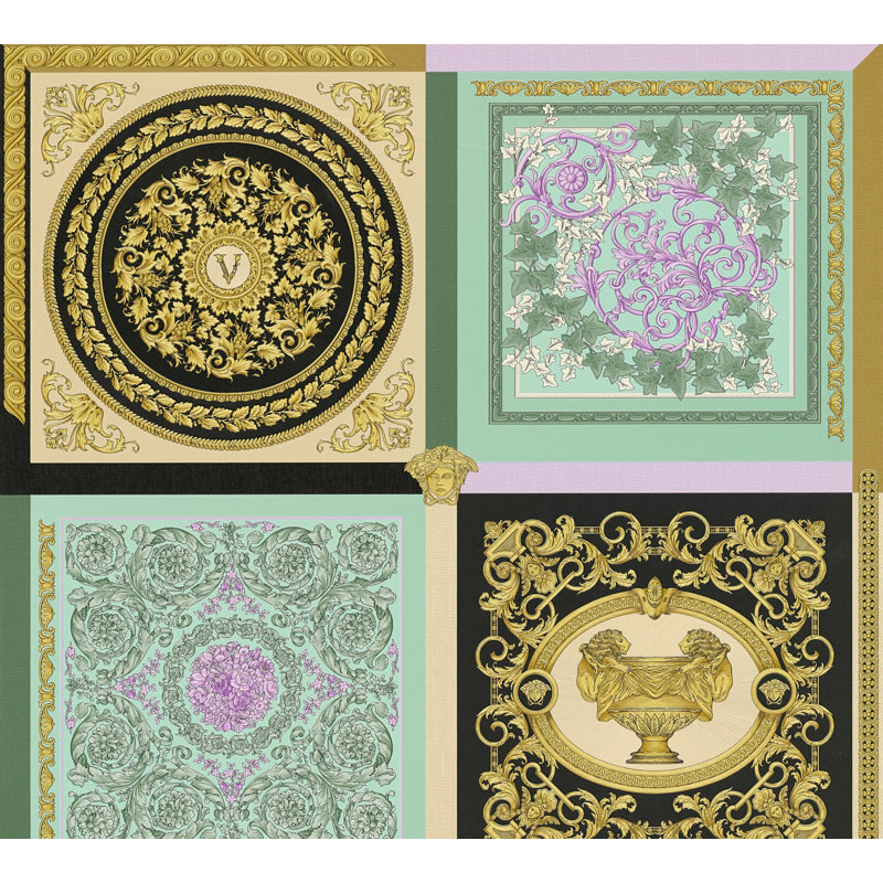 Versace Honey Bee Reverie Unpasted Vinyl Wallpaper, Gold/Black/Green/Purple