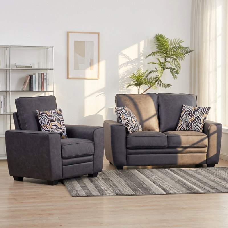 Ensemble de chaise d'appoint et causeuse en tissu Modern Tech avec coussins, ensemble de meubles de salon gris, Gris