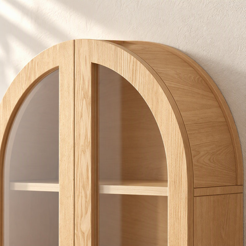 Armoire murale à porte vitrée cintrée de 80 cm de hauteur avec tablette ajustable, Naturel