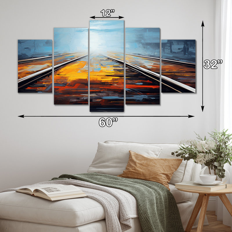 Train serein sur rail - transport, reproduction d'art sur toile - 5 panneaux