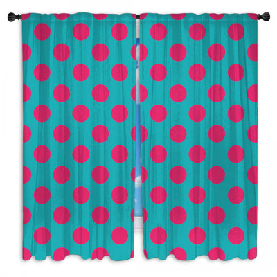 Teal Pink Polka Dots Window Curtains Polka Dots Sheer & Room Darkening - 2 Panels