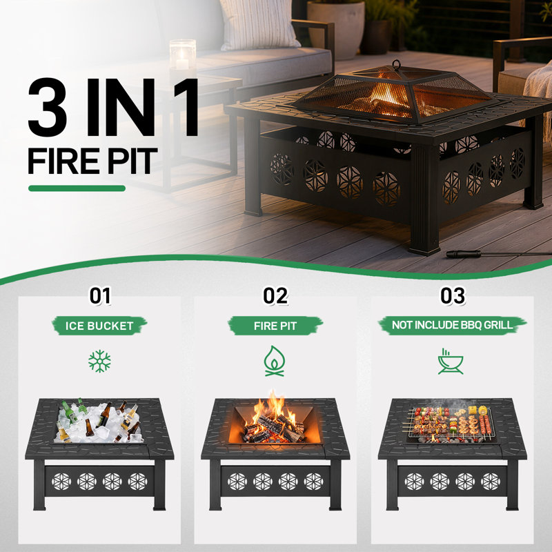 Patio 32 in. Square Steel Fire Pit