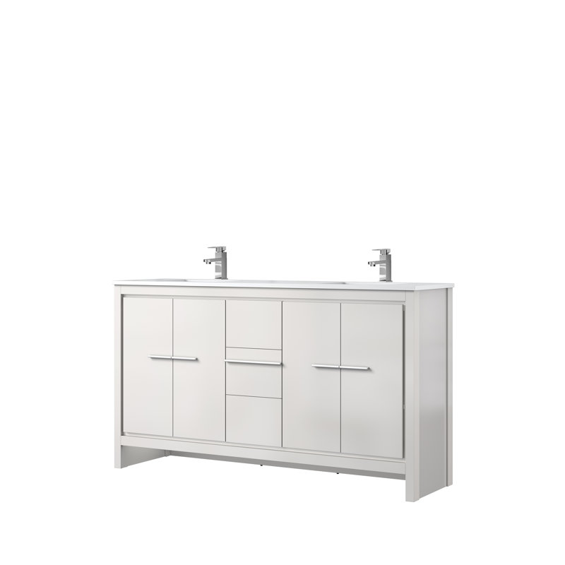 Lafarre 60 in W x 20 in D Double Bath Vanity Faucet Set, White, White Cultured Marble
