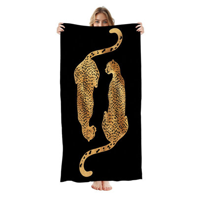  Microfiber Beach Towel Lightweight Travel Towel, Absorbent No Fade,30"x60",Gold Cheetah Silhouette