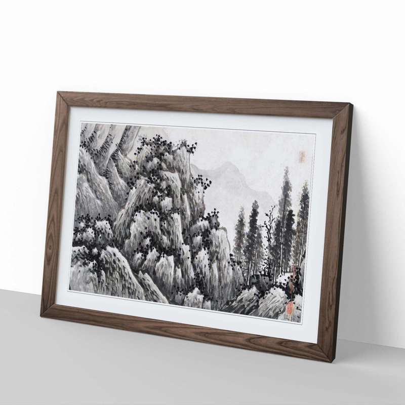 Landscape Vol.5 by Shen Zhou - Picture Frame Painting Print, 36cm H x 48cm W x 2cm D, Walnut Framed