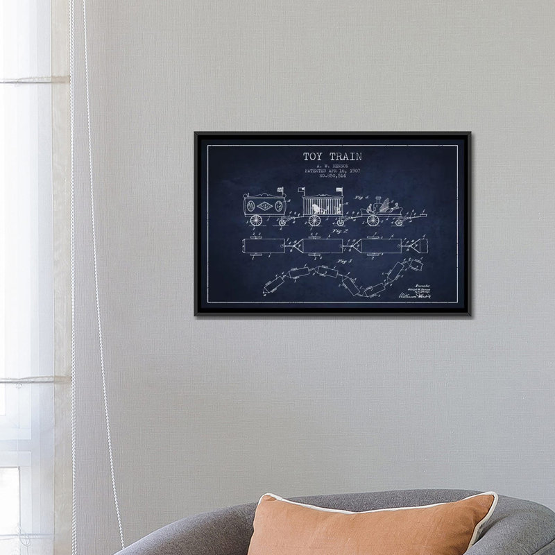 «A.W. Impression sur toile Benson Toy Train, H 32 po x l 48 po x P 1,5 po, Toile encadrée noire, Pas de tapis