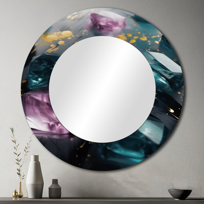 Petromilli mauve et vert, Impressions colorées III - grand miroir abstrait, miroir mural rond mauve, reproduction d'art