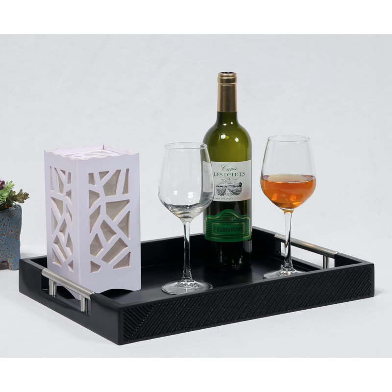 16.5''X12''rectangular Coffee Table Tray With Polished Handle, Modern Decorative Tray, Black