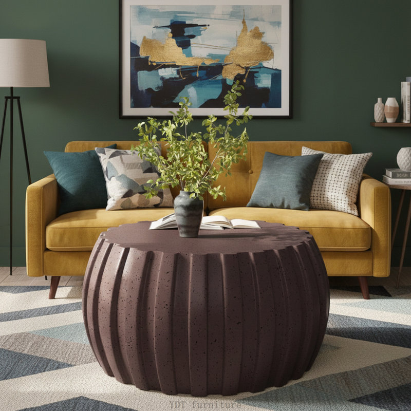 Table basse moderne imperméable 35,43 po, ciment MgO durable, brun, Brun