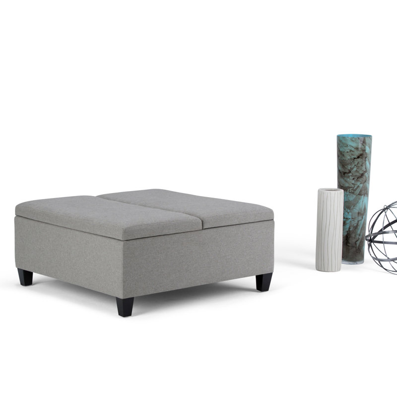 Ellis 36"W Upholstered Vegan Leather Modern Square Coffee Table Storage Ottoman with Split Lift-Top