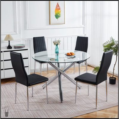 Ensemble de salle à manger de style Mid-Century avec plateau en verre, pieds en métal et tables de bout et tables basses polyvalentes pour 4 à 6 personnes