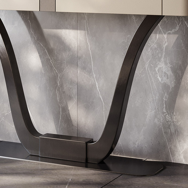 Black Rectangular Sintered Stone; Console Table, 35.04" H x 62.99" W x 11.81" D