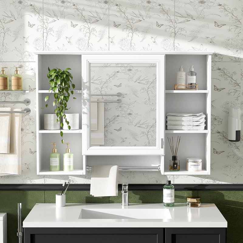 Armoire de toilette 3 en 1, armoire à pharmacie murale de 42 pouces avec tablette réglable et porte à fermeture en douceur, miroir haute définition avec rangement pour meuble-lavabo de salle de bain