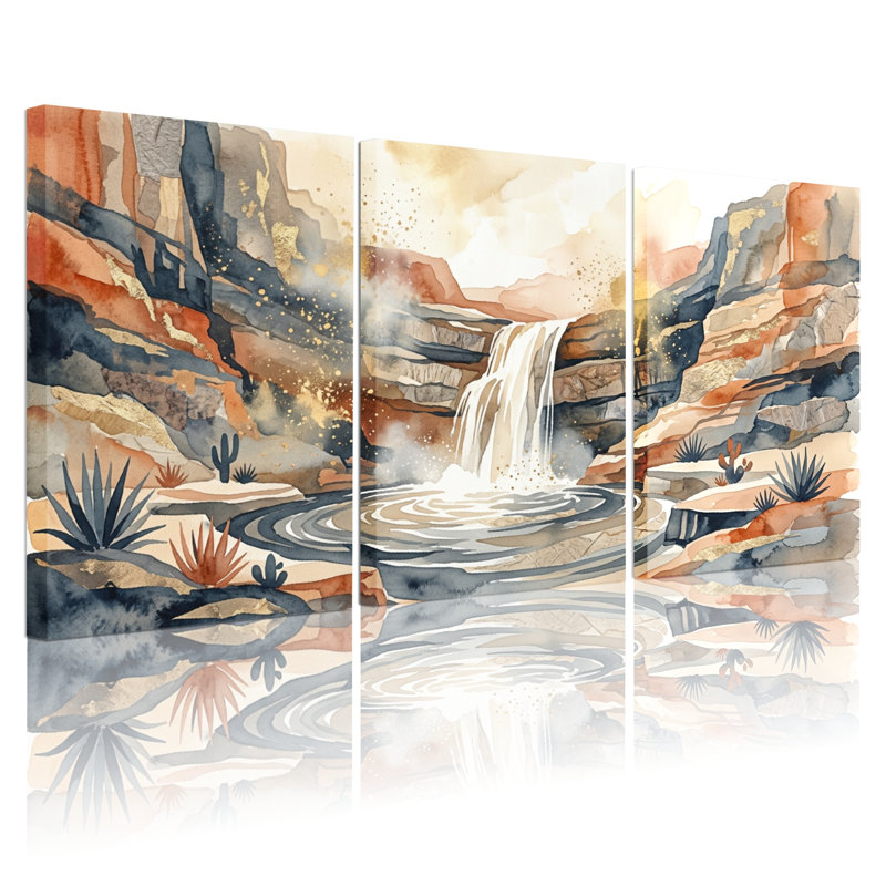 Désert cascade d'art sur toile tendue, ensemble de 3 reproductions de peintures à l'huile pour salon, 1218