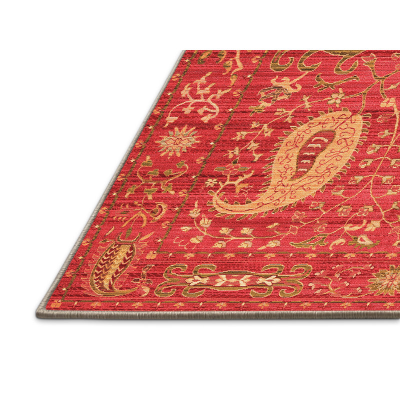 Tapis oriental en laine et polyester tissé à la machine de style oriental orange, Rectangle 2 pi x 4 pi