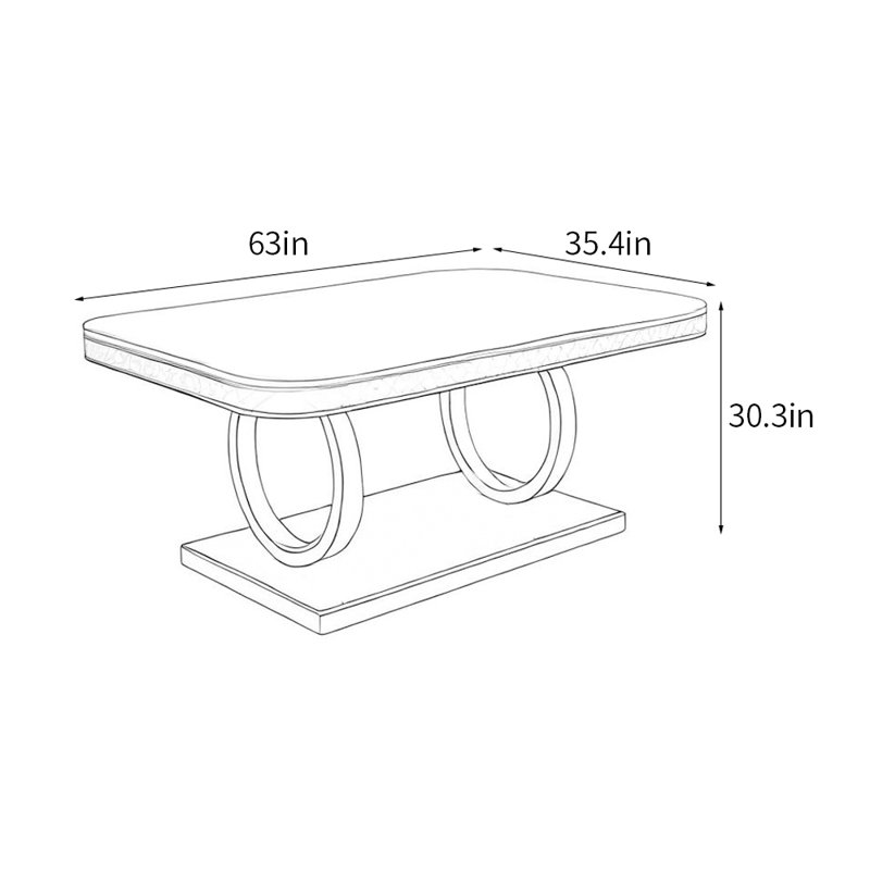 Italian style luxury rectangular dining table, 30.3"H x 63"L x 35.4"W, White