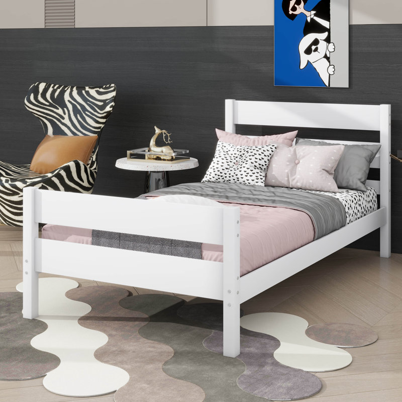 Structure de lit simple en bois avec tête et pied de lit inclus, Blanc