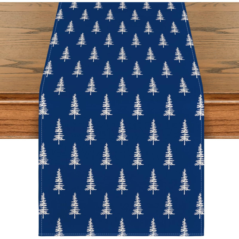 Xmas Tree Christmas Table Runner, Seasonal Winter Kitchen Dining Table Decoration For Home Party Decor, 13" W x 72" L, Blue