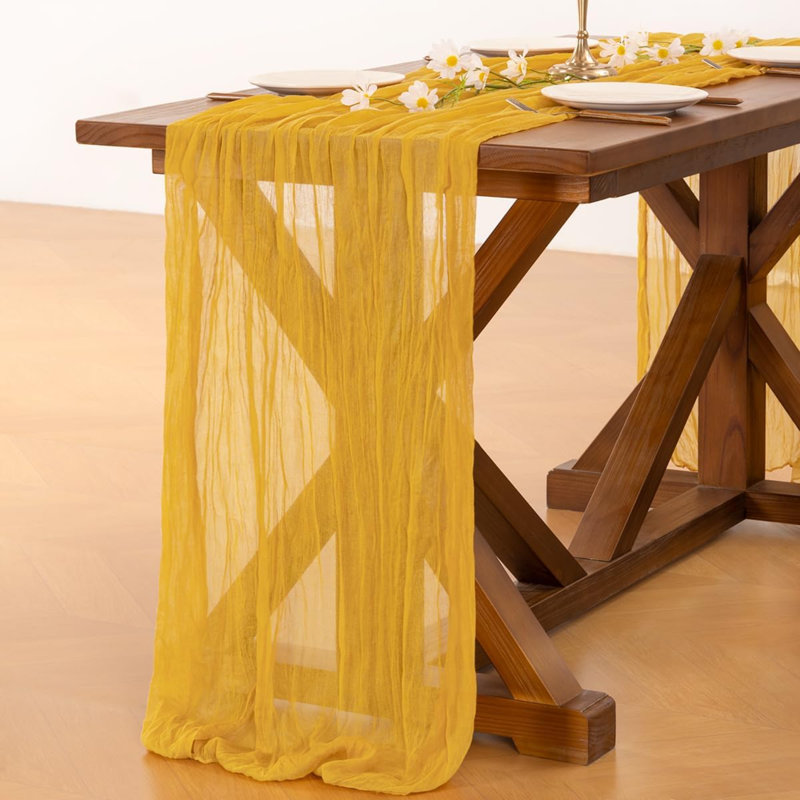 Chemin de table en étamine Cheesecloth Summer Boho Or jaune 6 pièces de gaze rustique 10pi en tissu de fromage diaphane de style campagnard pour décorations de fête de naissance