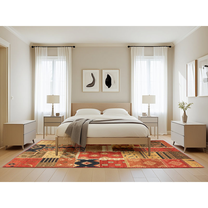 Tapis brun clair / rouge / brun, Rectangle 5 pi x 8 pi