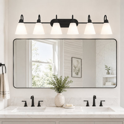 6-Light Dimmable Vanity Light with Tapered Glass Shades for Bathroom