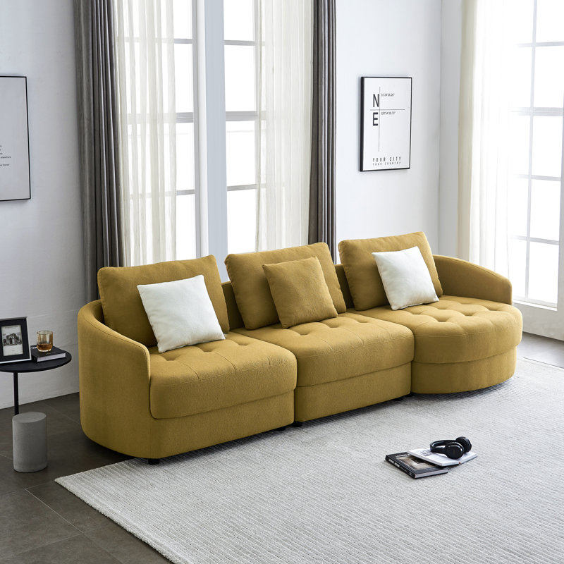 Canapé modulaire 3 pièces Edrikas, Mélange de polyester vert, Accoudoir à droite (vu de face)