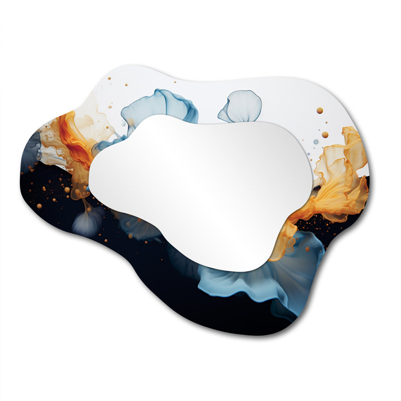 Deep Sea Life Breaking Tranquility - Miroir mural moderne à encre liquide abstraite aux formes asymétriques, 27 po x 35 po