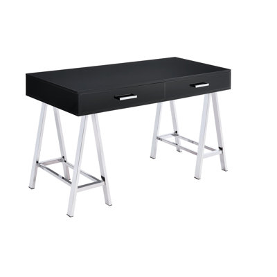 Élégant bureau noir avec port et 2 tiroirs de rangement pratiques en métal avec deux caractéristiques importantes